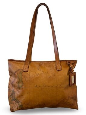 Alviero Martini Brown Map-Print Shoulder Tote